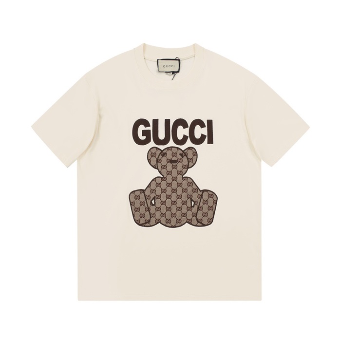 グッチメンズクルーネックアイボリー半袖Tシャツc04767