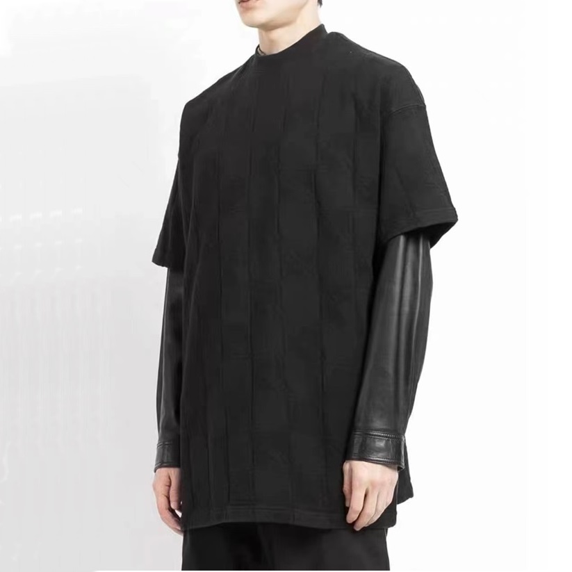 ウェルダンユニセックスブラック/ホワイトクルーネック半袖Tシャツl0064