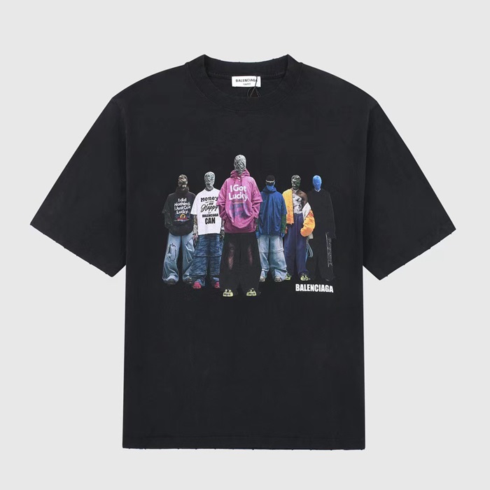 バレンシアガメンズクルーネックブラック半袖Tシャツl01416