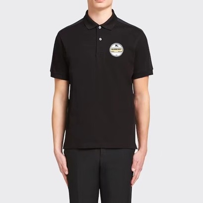 バーバリーメンズブラックポロ半袖Tシャツr04301