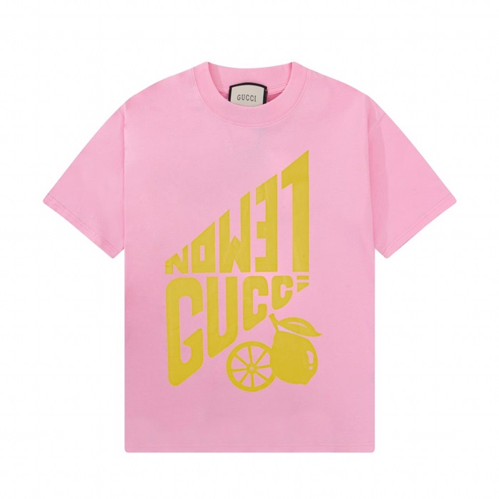 グッチユニセックスクルーネックピンク半袖Tシャツc04812