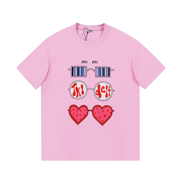 ミュウミュウレディースクルーネックピンク半袖Tシャツu0245