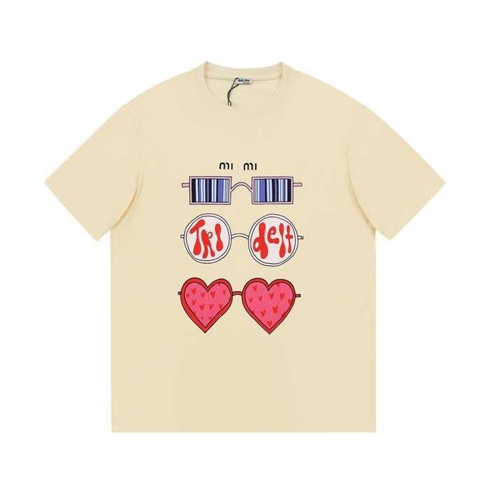 ミュウミュウレディースクルーネックアイボリー半袖Tシャツu0246