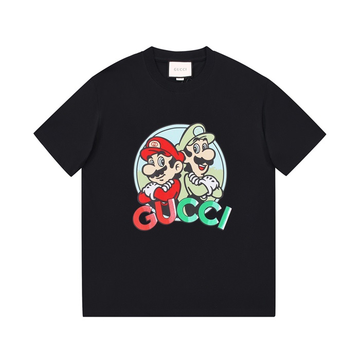 グッチユニセックスクルーネックブラック半袖Tシャツc04820