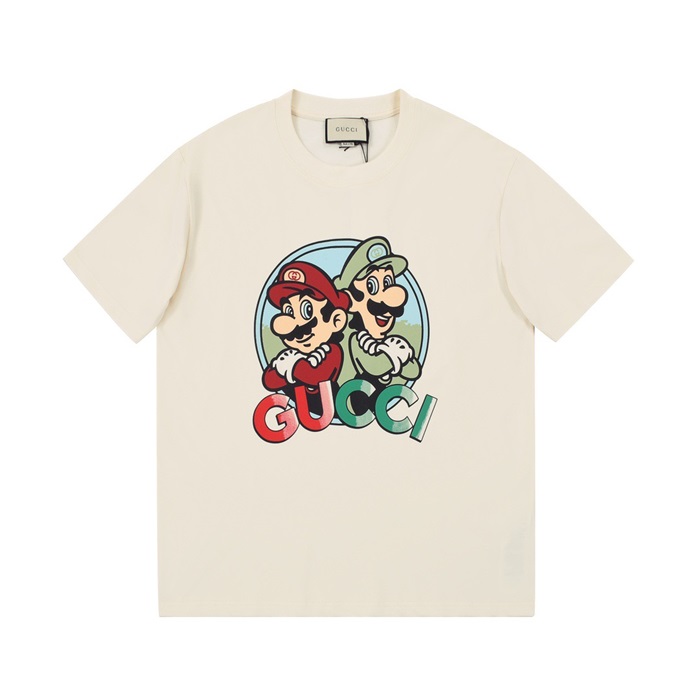 グッチユニセックスクルーネックアイボリー半袖Tシャツc04821