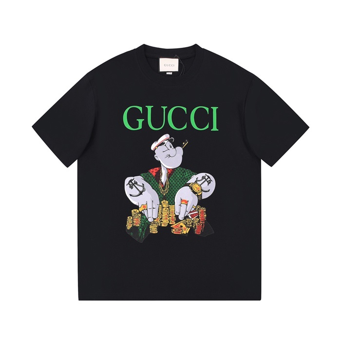 グッチユニセックスクルーネックブラック半袖Tシャツc04822