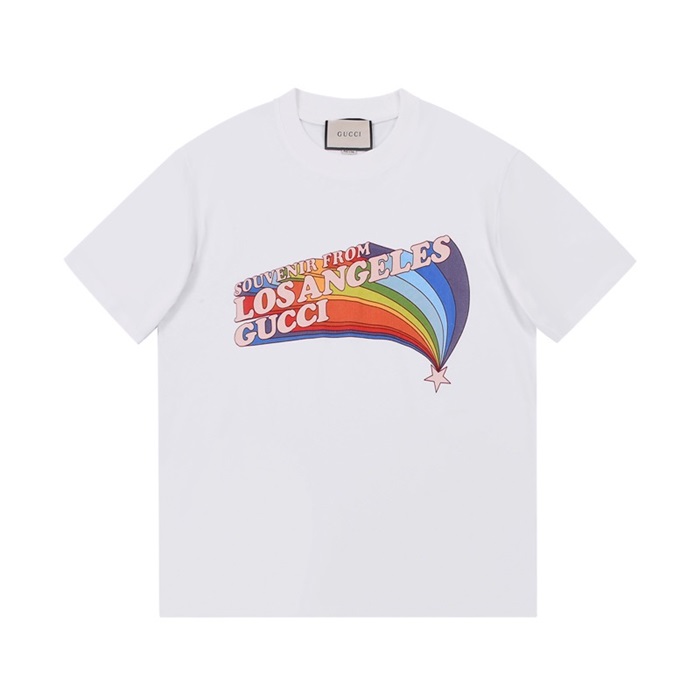 グッチユニセックスクルーネックホワイト半袖Tシャツc04825