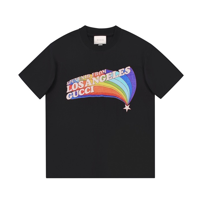 グッチユニセックスクルーネックブラック半袖Tシャツc04826