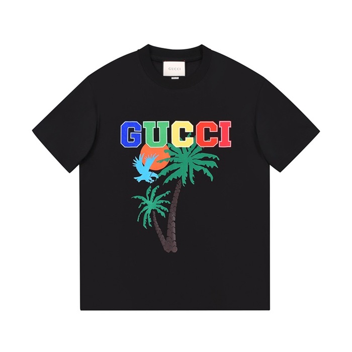 グッチユニセックスクルーネックブラック半袖Tシャツc04828