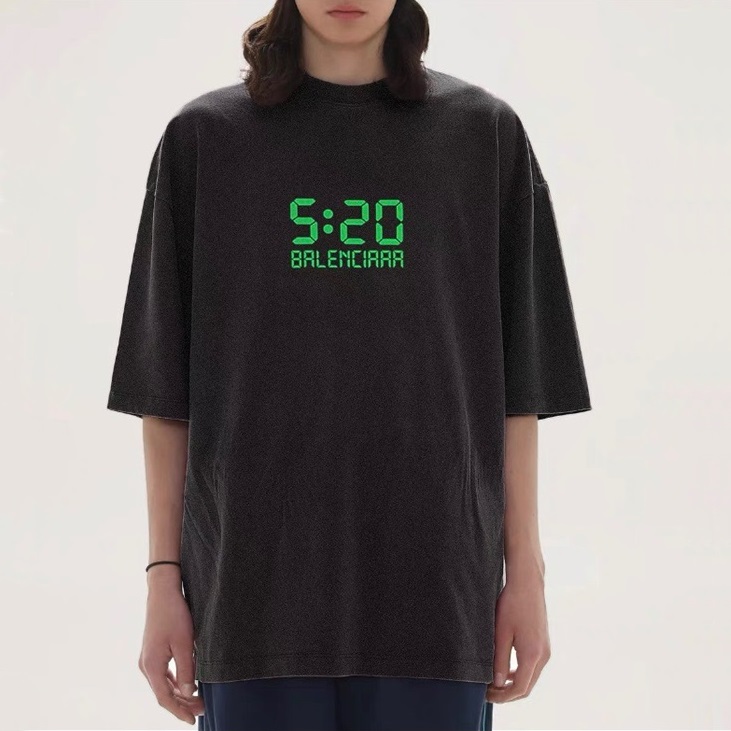 バレンシアガメンズクルーネックブラック半袖Tシャツl01483