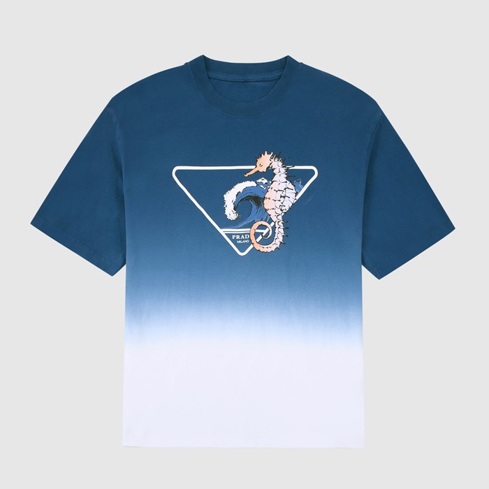 プラダメンズクルーネックブルー半袖Tシャツa02687