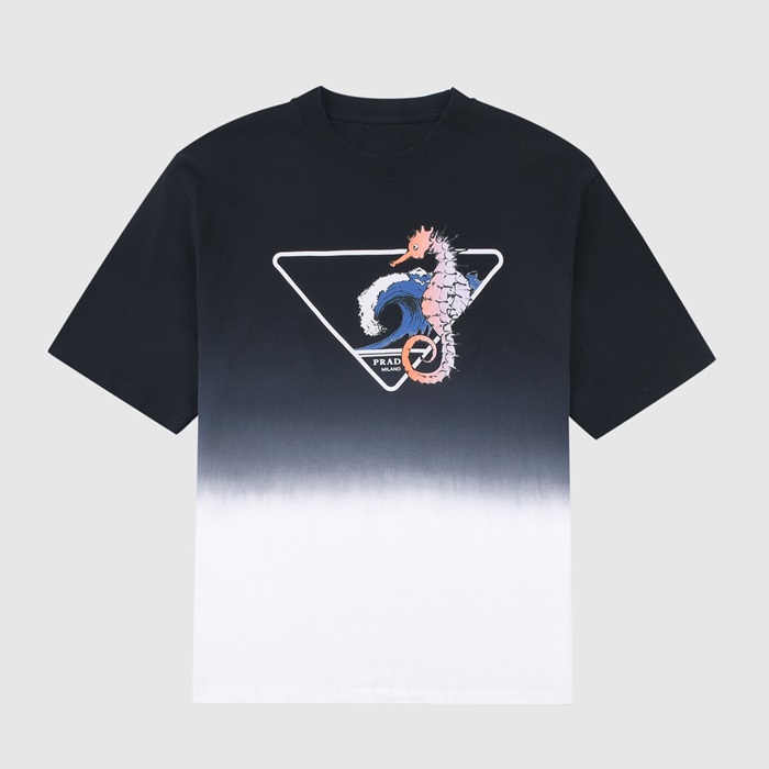 プラダメンズクルーネックブラック半袖Tシャツa02688