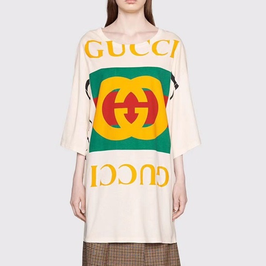 グッチユニセックスクルーネックアイボリー半袖Tシャツc04829