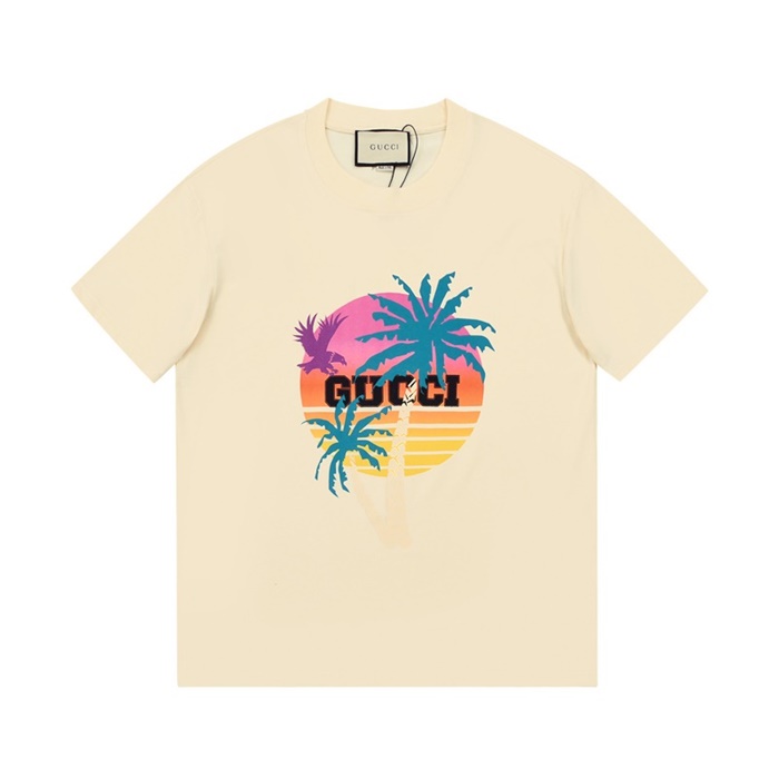 グッチユニセックスクルーネックアイボリー半袖Tシャツc04830