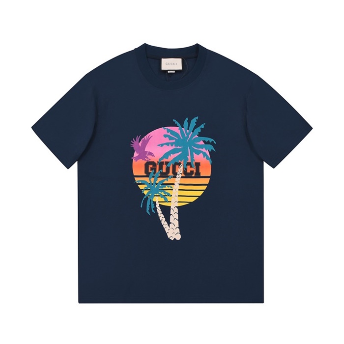 グッチユニセックスクルーネックネイビー半袖Tシャツc04831