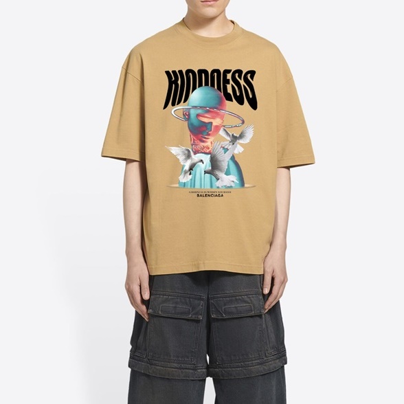 バレンシアガメンズクルーネックキャメル半袖Tシャツl01485