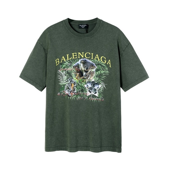 バレンシアガメンズクルーネックグリーン半袖Tシャツl01488