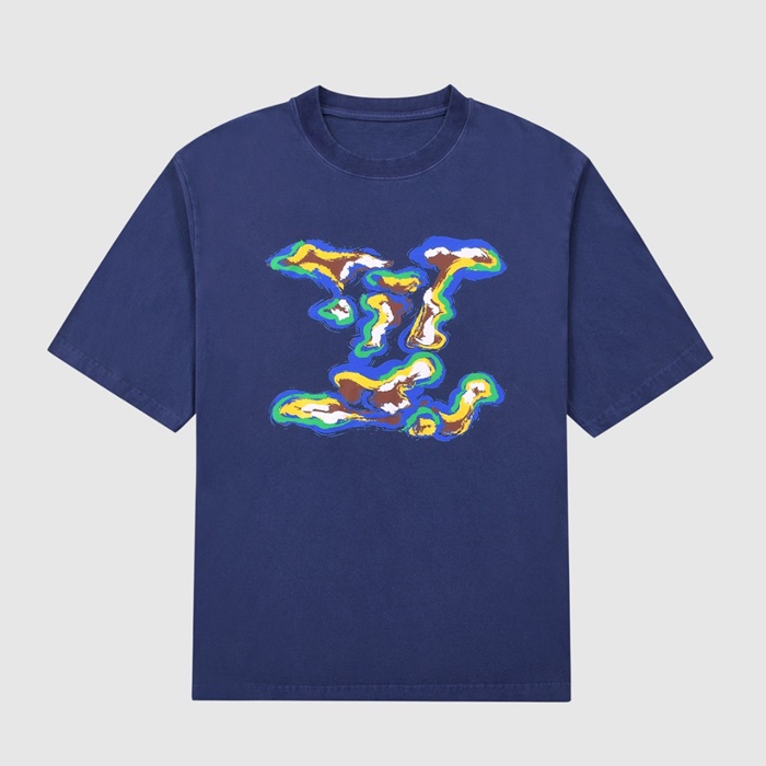 ルイヴィトンメンズブルークルーネック半袖Tシャツu04337