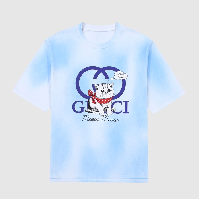 グッチレディースクルーネックブルー半袖Tシャツc04832