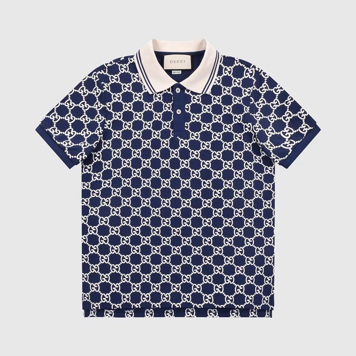 グッチメンズネイビーポロ半袖Tシャツc04838