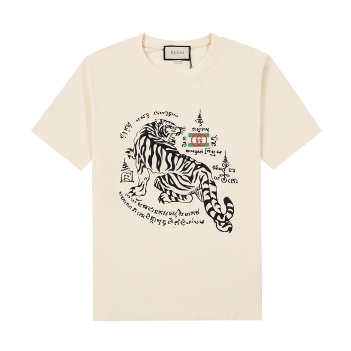 グッチメンズアイボリークルーネック半袖Tシャツc04845