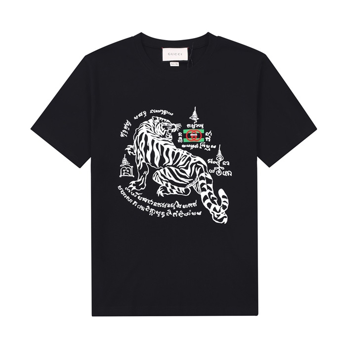 グッチメンズブラッククルーネック半袖Tシャツc04846