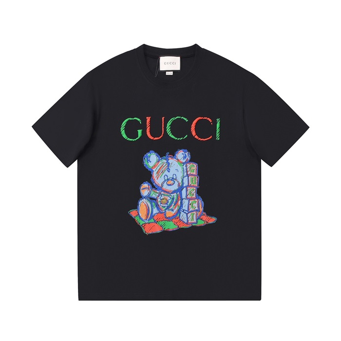 グッチメンズブラッククルーネック半袖Tシャツc04847