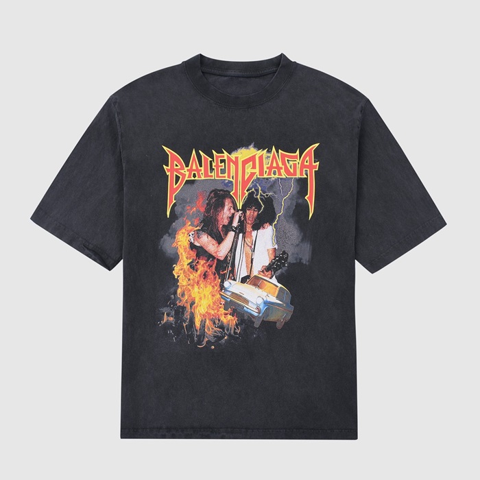 バレンシアガメンズクルーネックブラック半袖Tシャツl01497