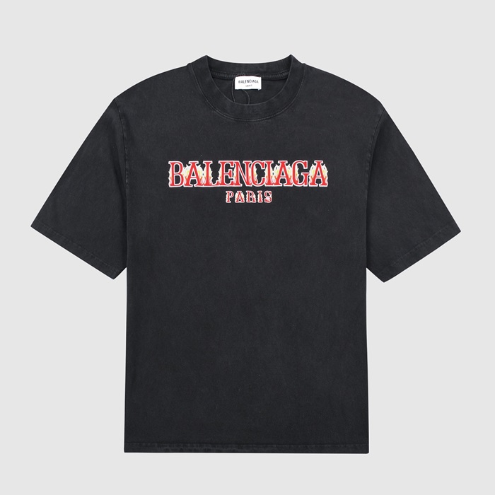 バレンシアガメンズクルーネックブラック半袖Tシャツl01500