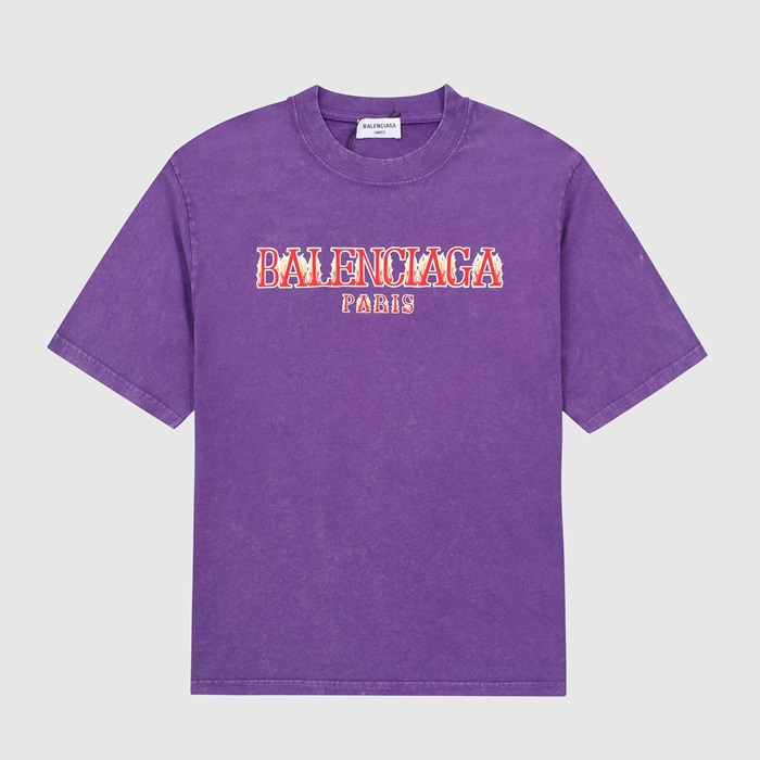 バレンシアガメンズパープルクルーネック半袖Tシャツl01502