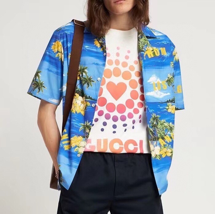 グッチメンズホワイトクルーネック半袖Tシャツc04849