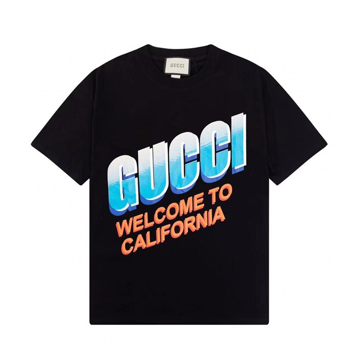 グッチメンズブラッククルーネック半袖Tシャツc04850