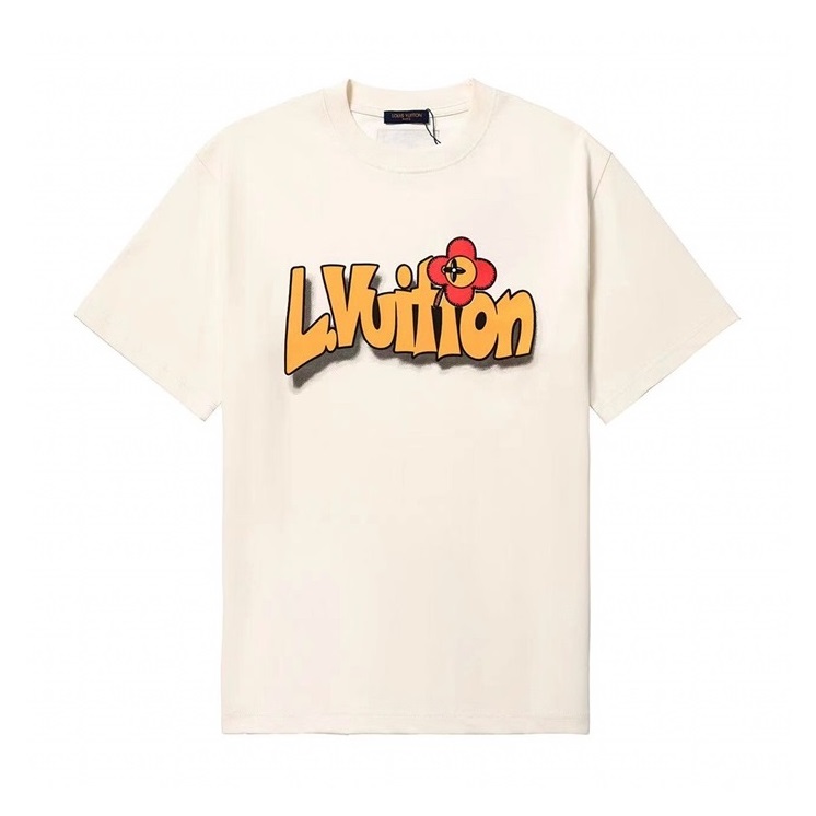 ルイヴィトンメンズアイボリークルーネック半袖Tシャツu04343