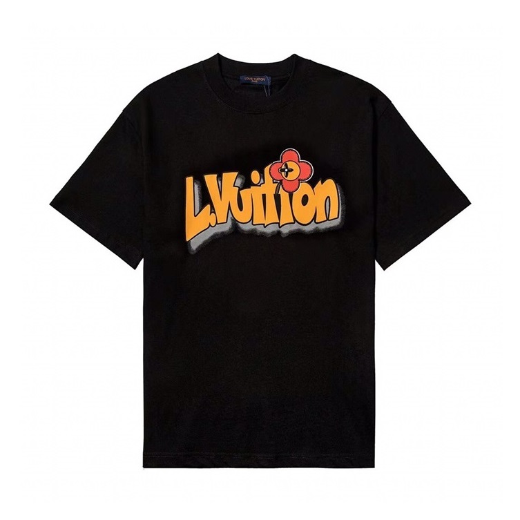 ルイヴィトンメンズブラッククルーネック半袖Tシャツu04344