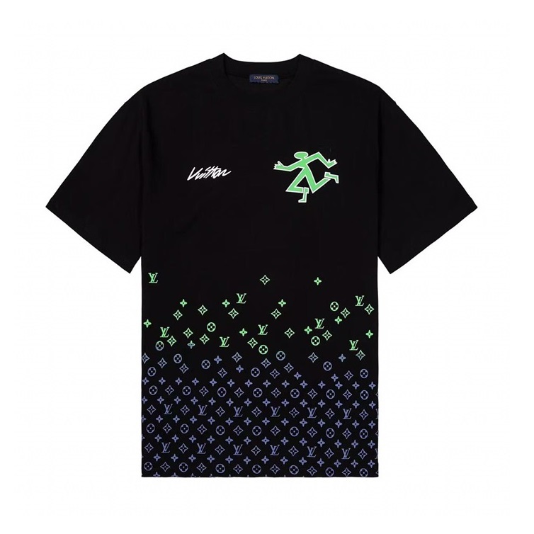 ルイヴィトンメンズブラッククルーネック半袖Tシャツu04346