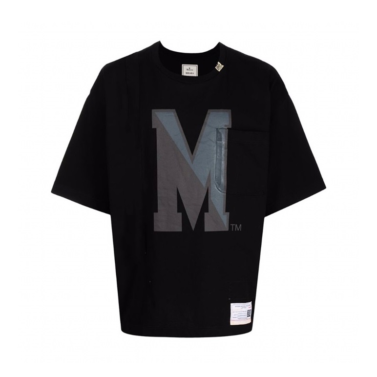 メゾンマルジェラユニセックスクルーネックブラック半袖Tシャツi0090