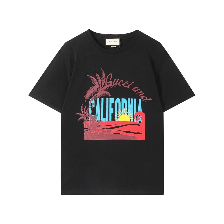 グッチメンズブラッククルーネック半袖Tシャツc04853