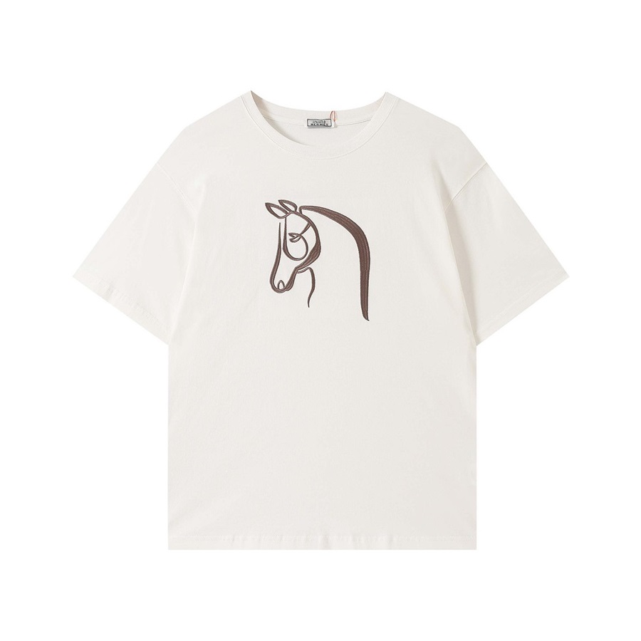 エルメスメンズホワイトクルーネック半袖Tシャツr0777