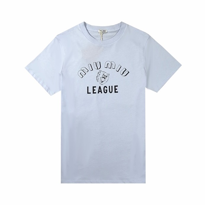 ミュウミュウレディースクルーネックブルー半袖Tシャツu0248