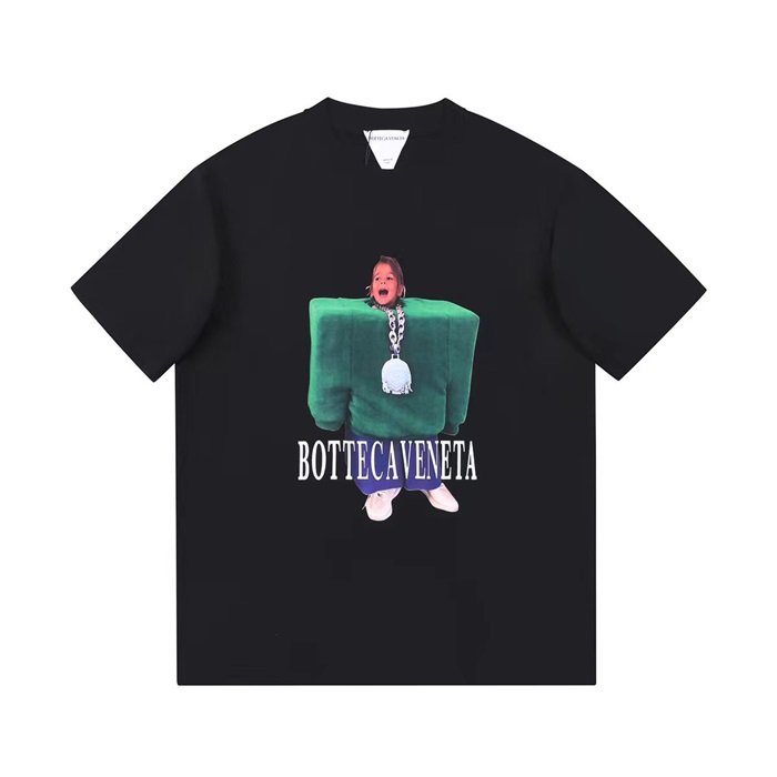 ボッテガヴェネタユニセックスクルーネックブラック半袖Tシャツt0275