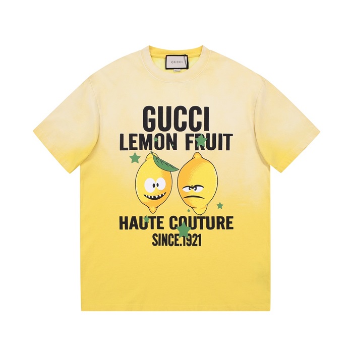 グッチメンズイエロークルーネック半袖Tシャツc04858
