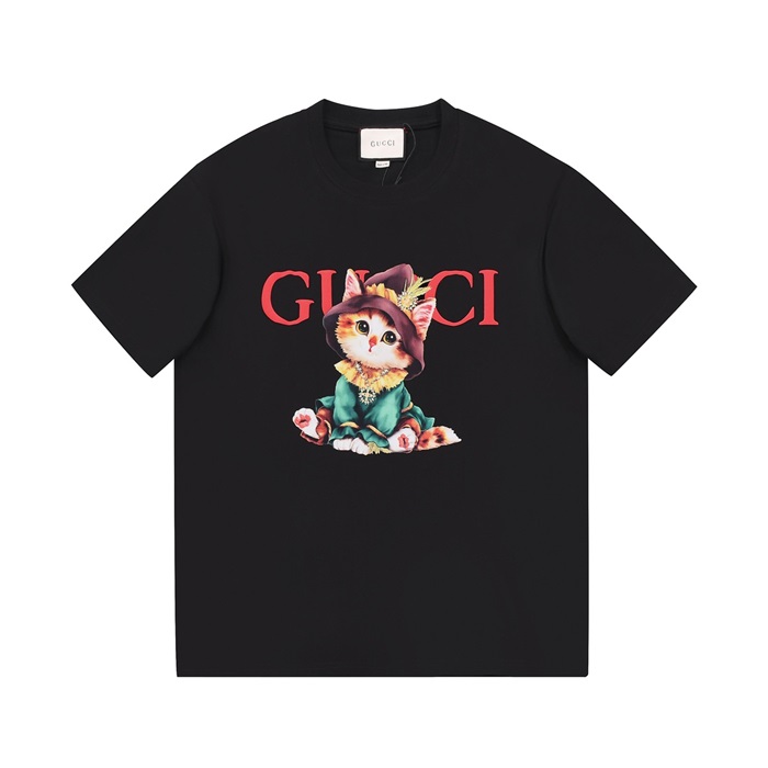 グッチメンズブラッククルーネック半袖Tシャツc04863