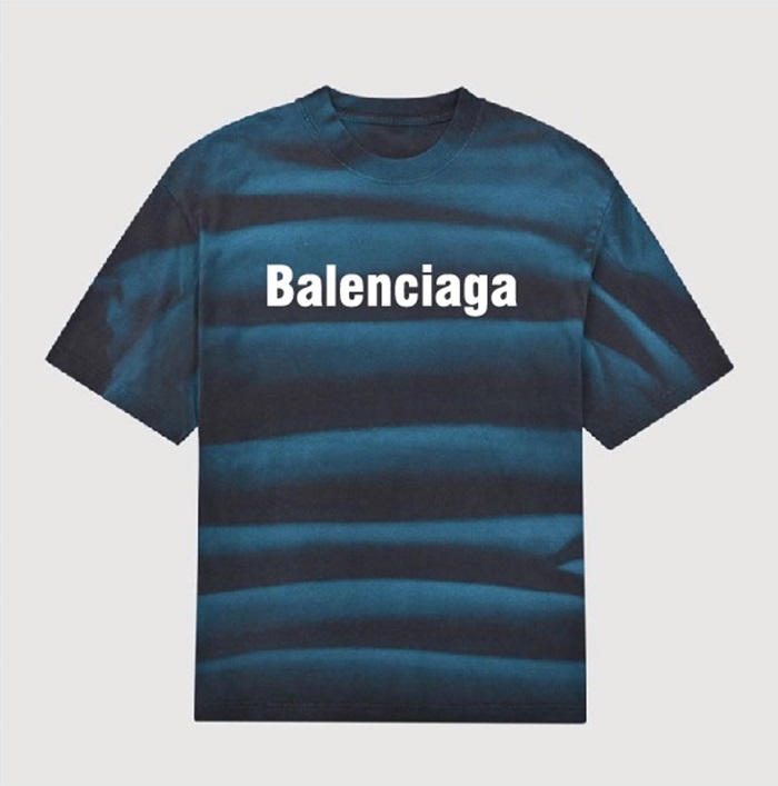 バレンシアガメンズクルーネックブルー半袖Tシャツl01542