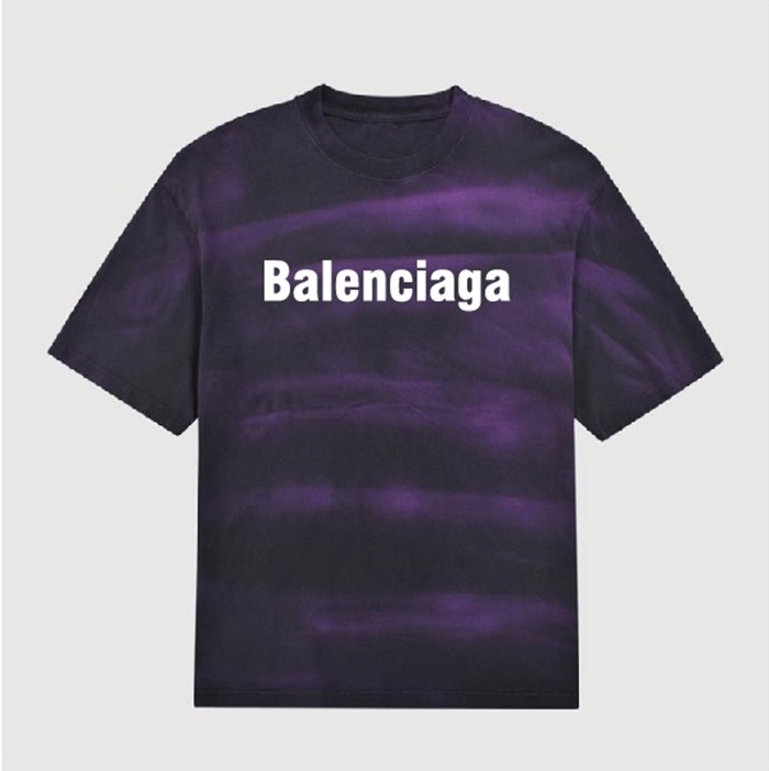 バレンシアガメンズクルーネックパープル半袖Tシャツl01543