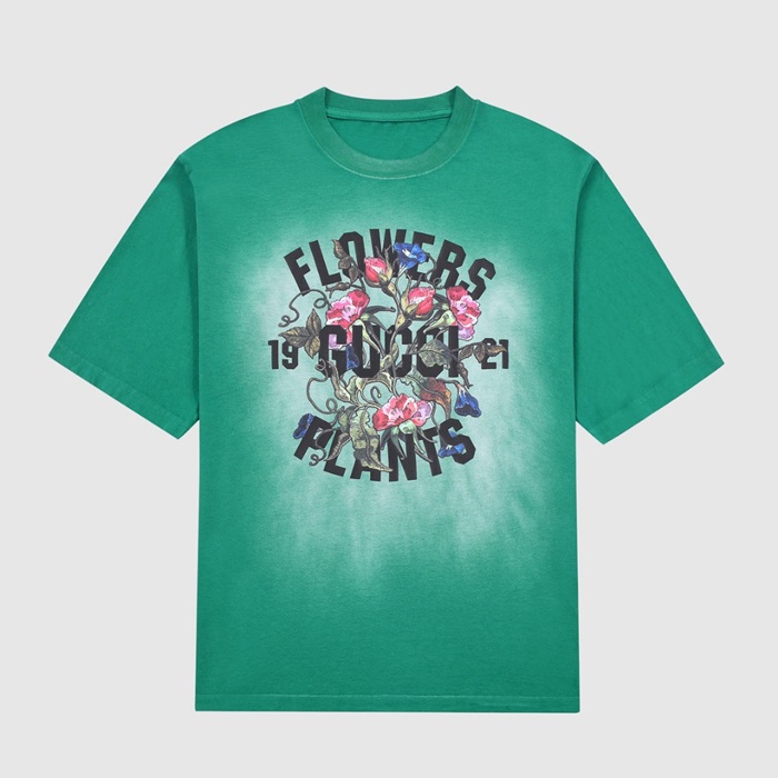 グッチメンズグリーンクルーネック半袖Tシャツc04866