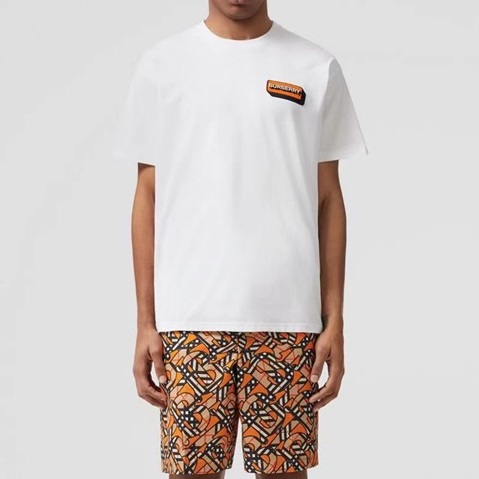 バーバリーメンズホワイトクルーネック半袖Tシャツr04340