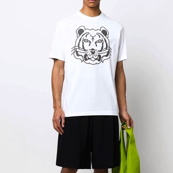 ケンゾーメンズホワイトクルーネック半袖Tシャツn0193