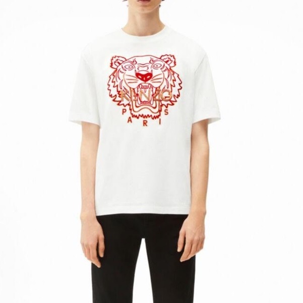 ケンゾーユニセックスホワイトクルーネック半袖Tシャツn0197