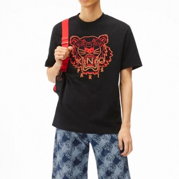 ケンゾーユニセックスブラッククルーネック半袖Tシャツn0198