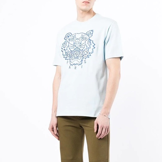 ケンゾーユニセックスブルークルーネック半袖Tシャツn0199